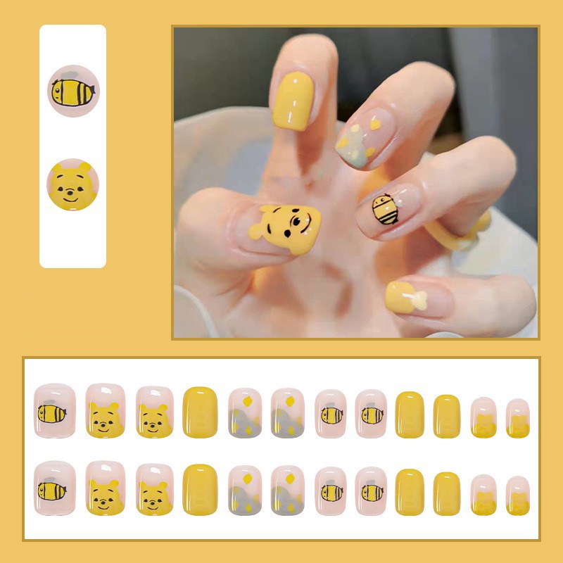 24 Pcs Patch Kuku Palsu Dapat Dilepas Tahan Air Motif Api Bebek Mandarin Untuk Nail Art