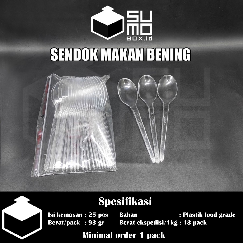 [1 PAK] Sendok Plastik Garpu Plastik makan catering kuat murah panjang Warna Bening , Putih, Hitam-1PAK-Sendok Bening