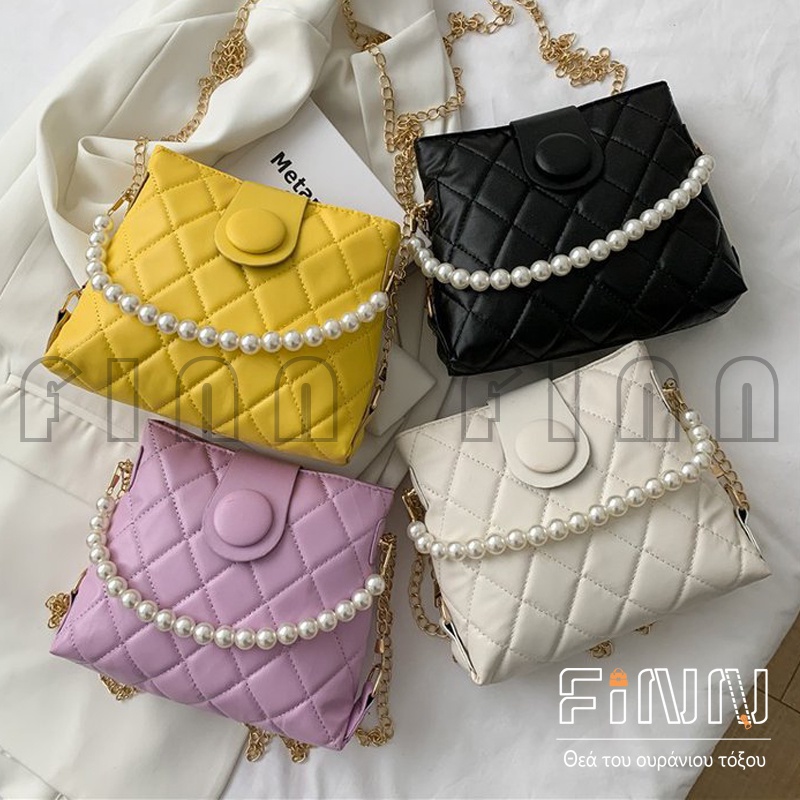 Slingbag Rantai Sederhana Untuk Wanita Terbaru Bahan Pu Dengan Aksen Mutiara/Tas/Tas Selempang