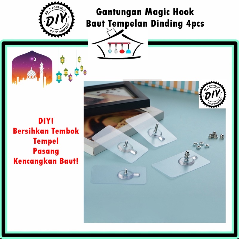 Gantungan Paku Tempel/Magic Hook/Magic Baut Tempelan 4pcs