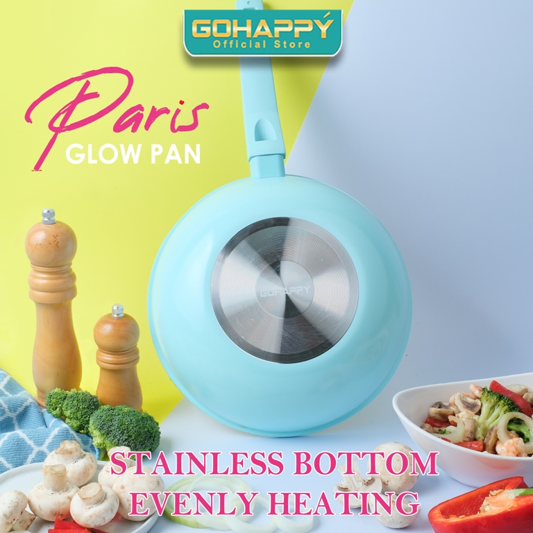 WOK Glowpan Panci Gohappy Paris GHP10 TOSCA Wajan Penggorengan anti lengket marble putih BPA-FREE Termurah