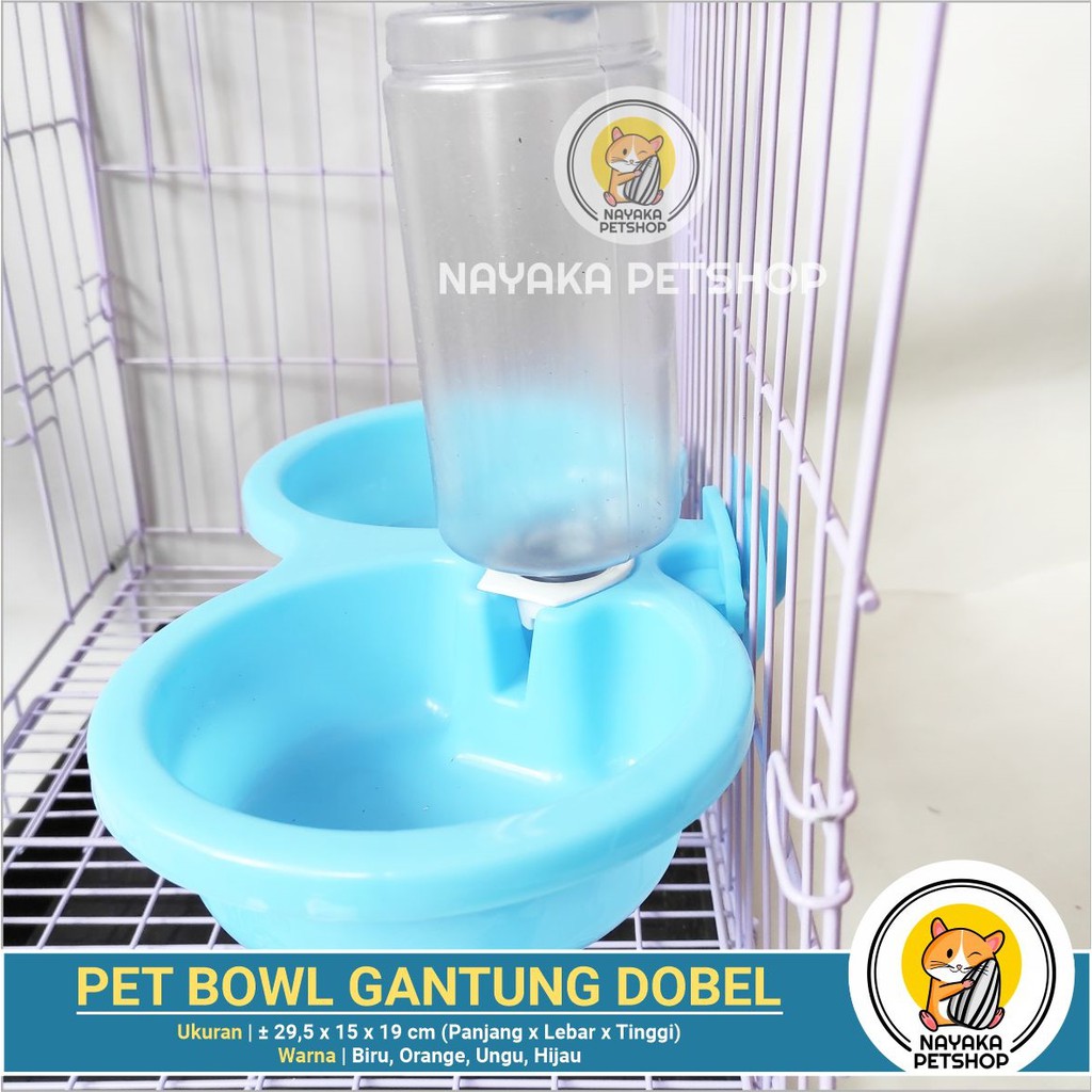 Pet Bowl Gantung Dobel Tempat Wadah Makan Botol Minum Kucing Kelinci