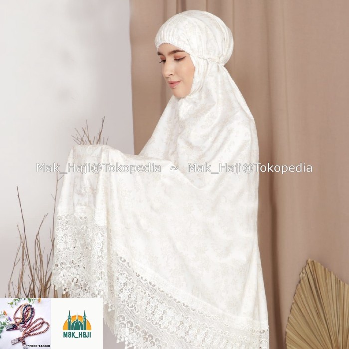 MUKENA DEWASA PRADA GLITER SEMI SUTRA MEWAH - Putih