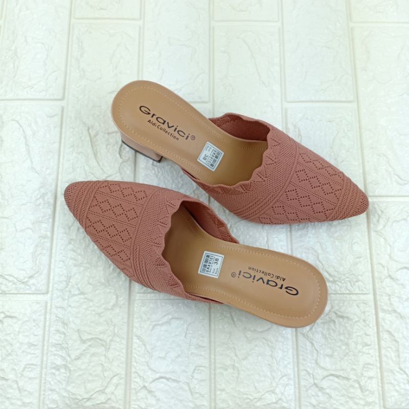 GRAVICI - Sepatu Slip On Mules Wanita Bahan Rajut Import WA 02