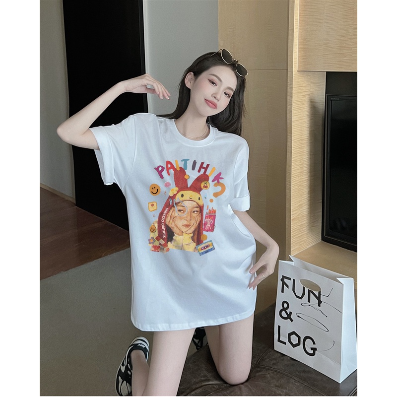 Printed T-shirt /T-shirt Oversize Koukla/baju oversize wanita murah/atasan wanita warna putih/outer kaos atasan baggy wanita