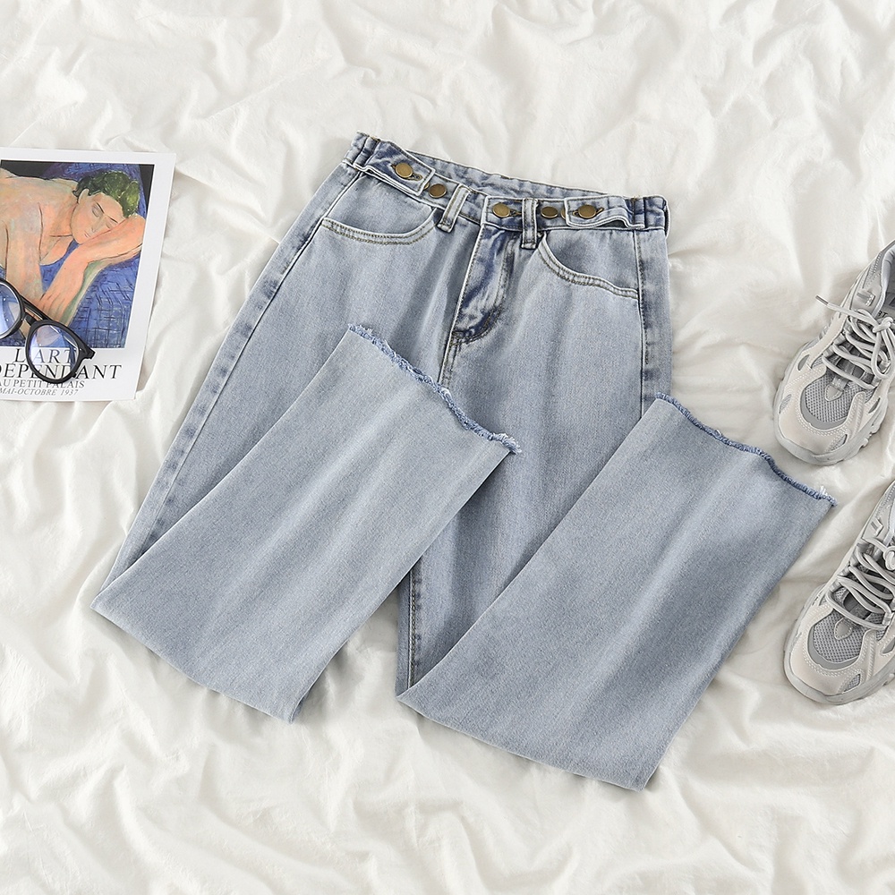 Jeans High Waist Straight Loose Korean Style Dengan Warna Biru~muda Celana Wanita( Rawis)