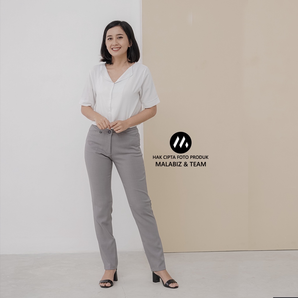 SHANNON LIGHTGREY - Celana Kantor Wanita Slim Fit Bahan Stretch dan Tebal Celana Formal Wanita Celana Panjang wanita Hitam Celana Dasar Wanita Basic Standar Kerja Malabiz