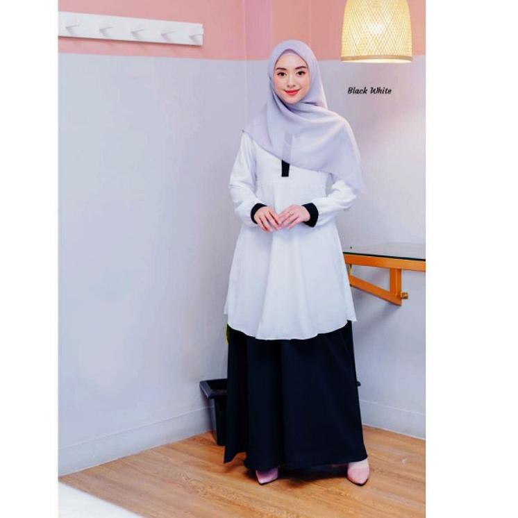 ☚ Gamis kantor hitam putih/gamis kerja hitam putih/gamis PNS hitam putih ☺