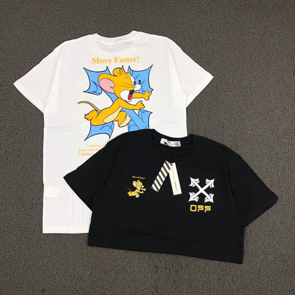 T SHIRT KAOS OFF WHITE TOM&JERRY MOVE FASTER PUTIH DAN HITAM PREMIUM BESTSELLER