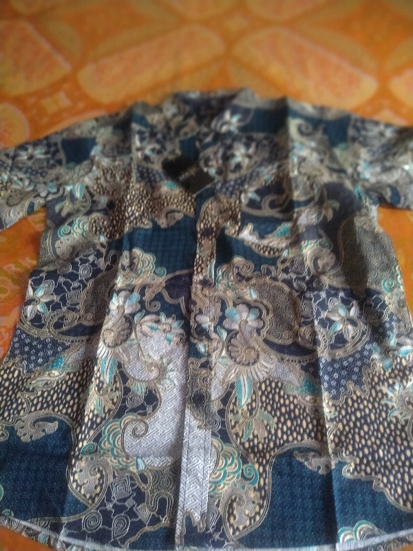 [gridline - Ls035 Tosca & Maroon] Kemeja Batik Slimfit Pria Katun Lengan Panjang