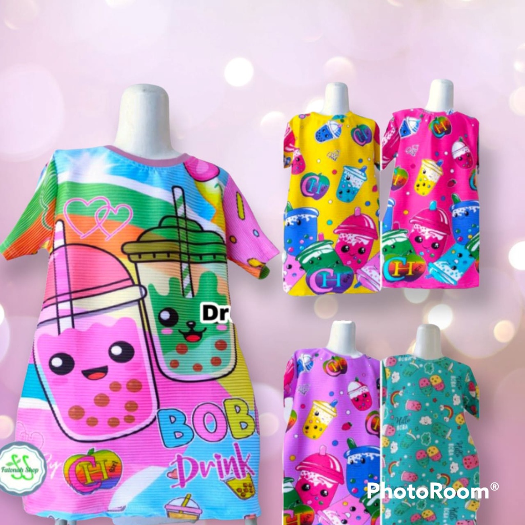 TERBARU DRESS TURUN NAIK MOTIF BOBA VIRAL TIKTOK  Dress Anak 3-8 THN Tahun Baju Turun Naik lagi vira