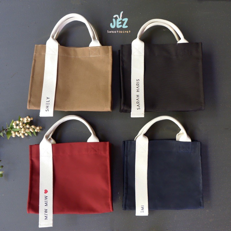 TAS KANVAS WATERPROOF FREE CUSTOM NAMA SHOPPING BAG CANVAS ANTI AIR TRENDING MURAH MERIAH HANDBAG