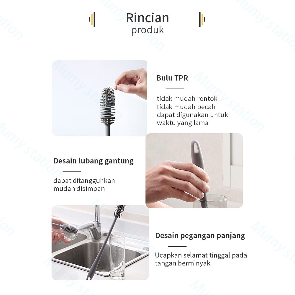 Mumystation sikat pembersih botol susu bayi/sikat botol dot silikon panjang