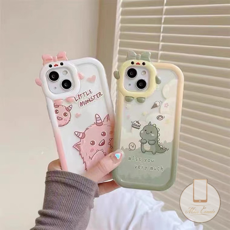 Casing Dinosaurus Monster Kecil Redmi 9T 10pcs 9 A1 A1+ 10A 9A 10C 9C 9C NFC Note11 11Pro+10 9 8 PO CO M3 Pro 3D Bow Monster Lens Soft TPU Shockproof Glossy Anti Pecah Phone Cover