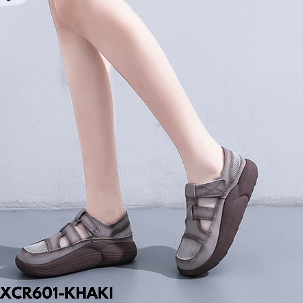 WEDGES WANITA KEREN SOLE TINGGI MANTEP BAGUS BAHAN PU COMBINASI MESH IMPORT CR601