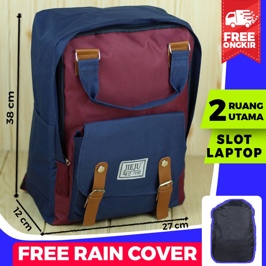 Tas Ransel Cewek Jieju Mitasi 2in1 Jinjing Maroon Navy Korean Style Back Pack Sekolah Kuliah Wanita