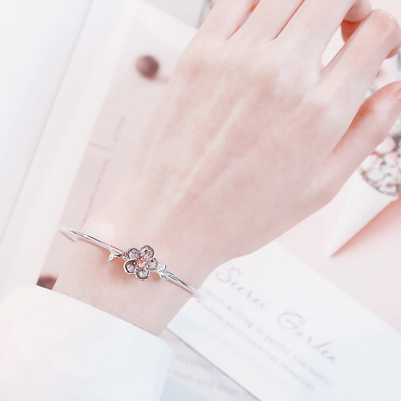 Cherry Blossom Pink Glitter Sterling Silver Hadiah Gelang Disesuaikan