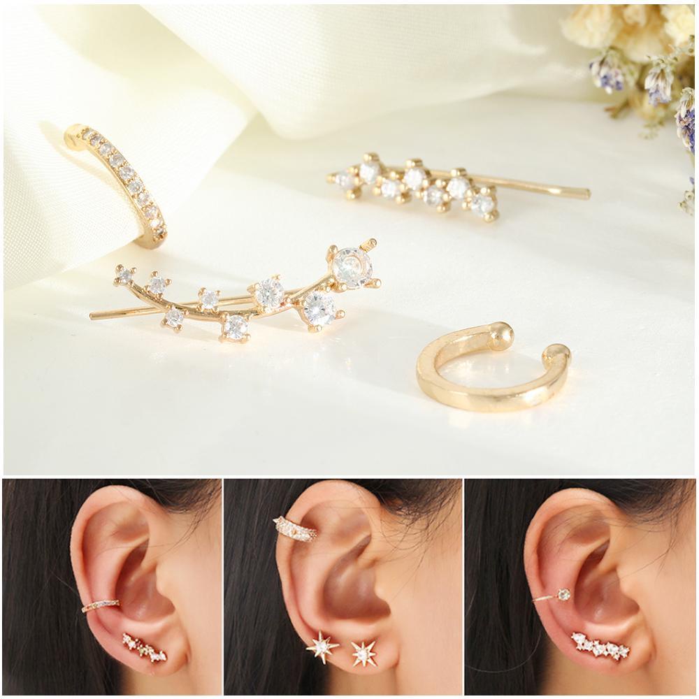 Suyo Anting Stud Wanita Bungkus Stud Klip Berlian Imitasi Ear cuff