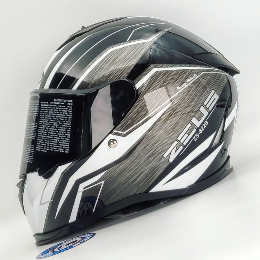 Helm Zeus ZS822B AO21 Black/WHITE Free Dark Visor 822B