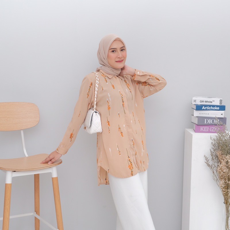 Anski Lea Shirt | Kemeja Wanita Motif | Kemeja Wanita Lengan Panjang Busui Friendly | Kemeja Bunga-b