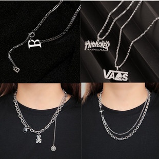 Kalung Jari Tengah smiley face Nomor13 Tengkorak alloy Jari Liontin Pria Keren Cewek hip hop Keren choker fashion