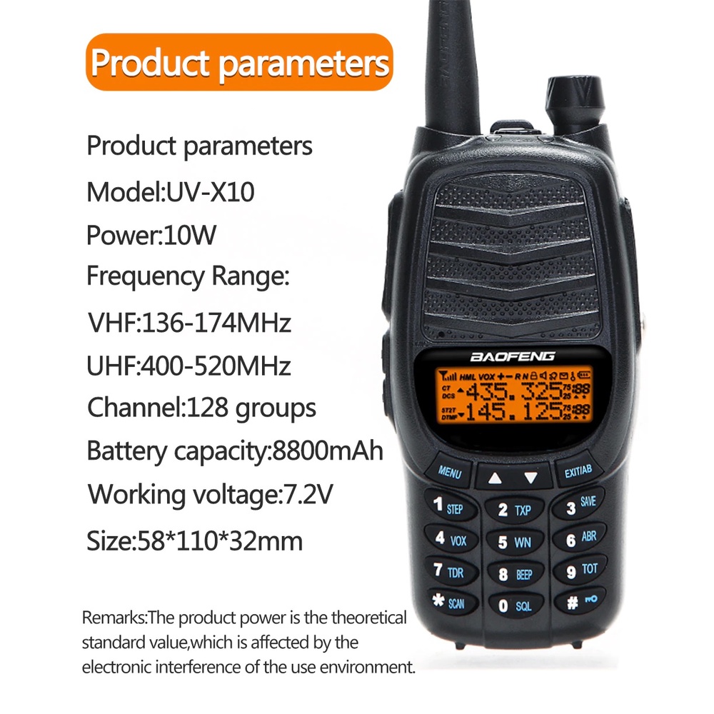 HT UV-X10 Walkie Talkie Dual PTT Two Way 10W High Power 8800 mAH