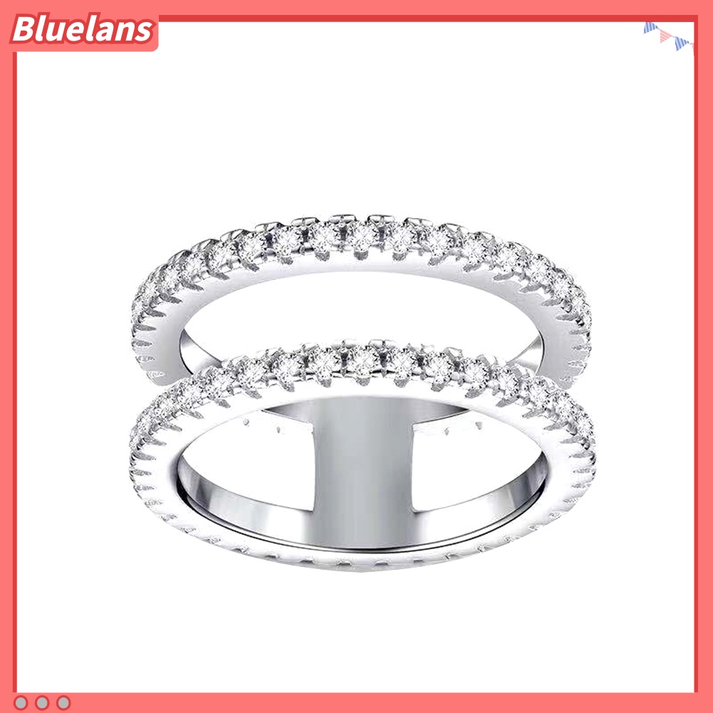 Bluelans Fashion Women Rhinestone Inlaid Double Layer Finger Ring Wedding Jewelry Gift