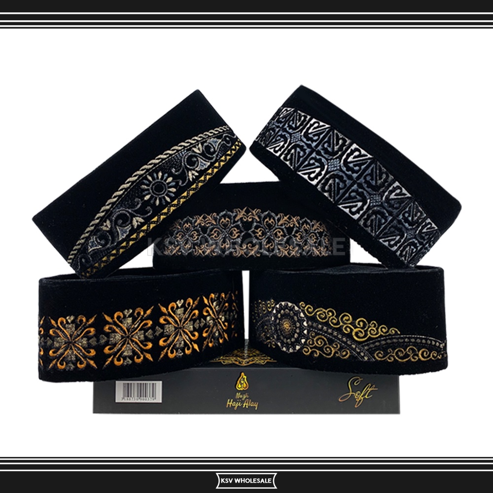 Songkok Premium HAJI ALAY BORDIR SPESIAL AC Tinggi 9 Cm Peci Sholat Pria Dewasa Hitam Motif Batik NU
