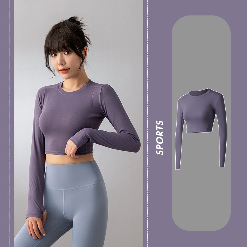 [OXY] Baju Olahraga Wanita Lengan Panjang Yoga Crop Top 2003 (S/M/L)-Purple