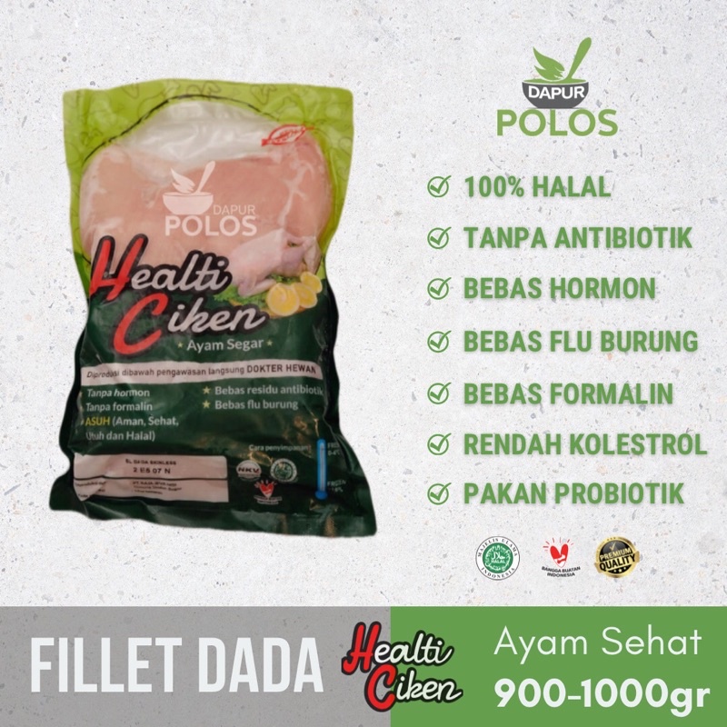 

Fillet Dada/Boneless Ayam Negeri Healti Ciken Sehat Pakan Herbal Probiotik Halal 900-1000gr