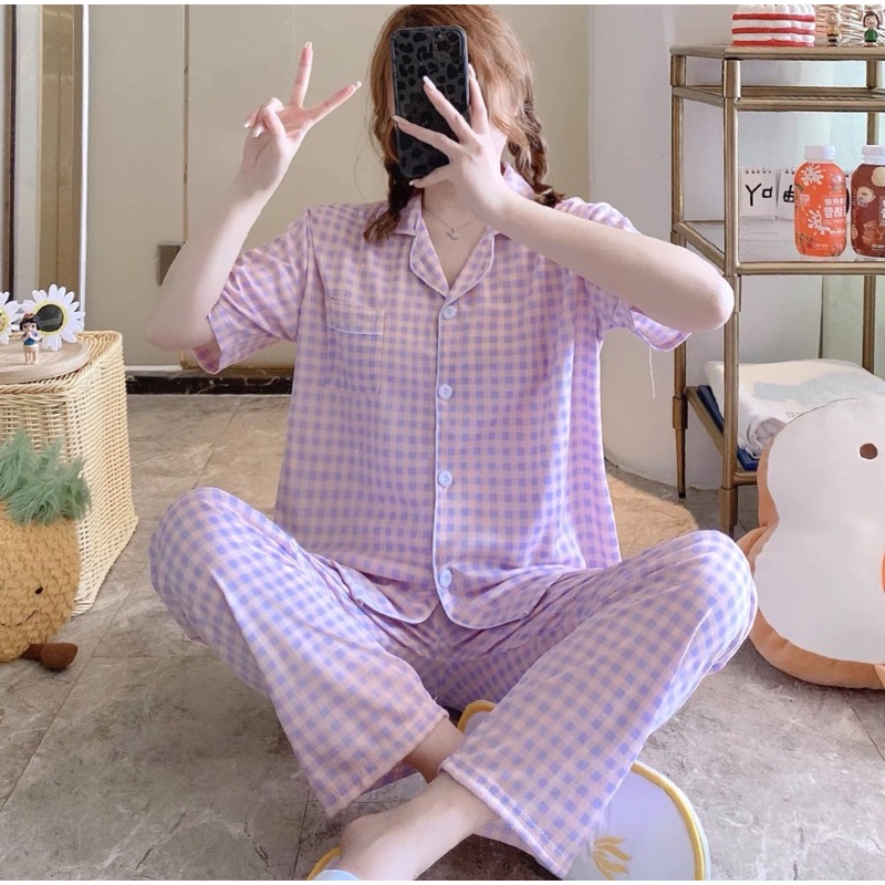 JC Piyama Set CP import / Piyama wanita CP / Piyama wanita Import murah-Square Basic LilacCP