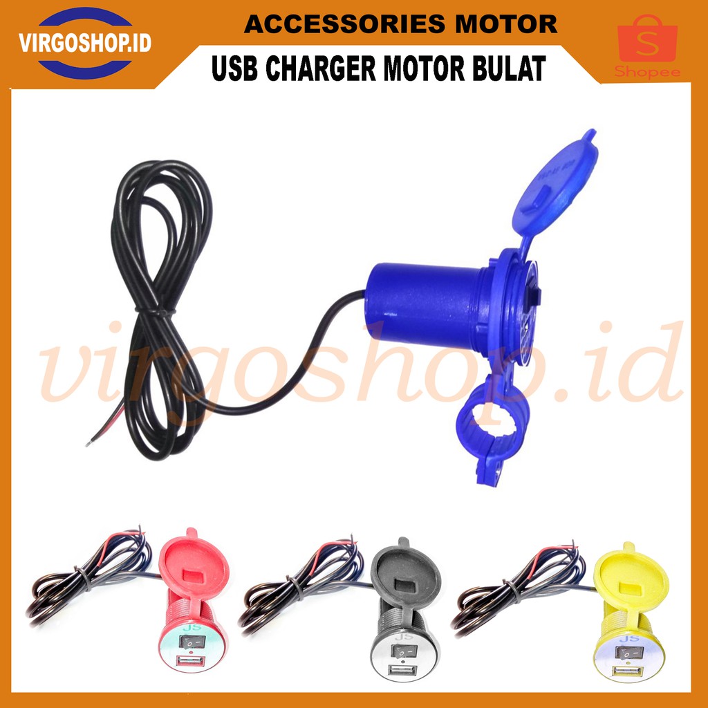 Virgo Racing USB Charger Motor Waterproof- Cas HP di motor - Kuning