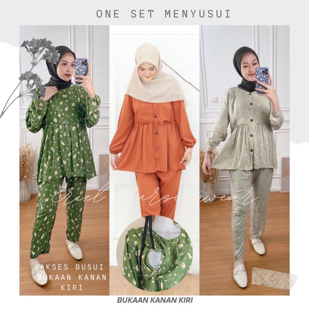 YUKA - One Set 2in1 Menyusui Bukaan Samping Kanan Kiri Double Akses Setelan Hamil Busui Friendly Nursingwear