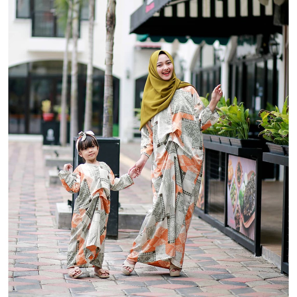 [ SALE ] Couple Mom & Kids Kaftan / Gamis Motif Bahan Maxmara Lux