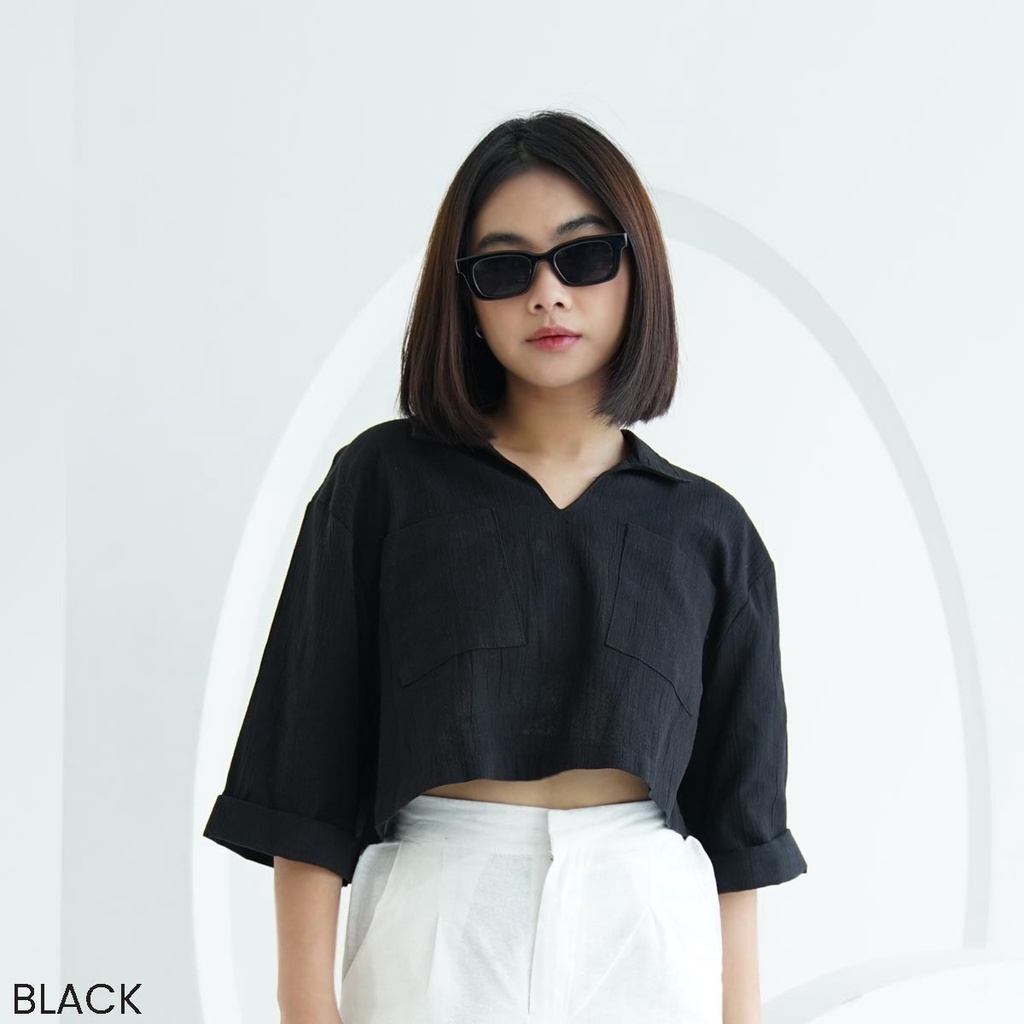 Crop Top Pocket Lasvegas Atasan Top Blouse Wanita