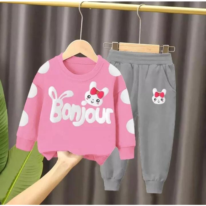 SETELAN SWEATER ANAK PEREMPUAN/SETELAN BABYTERRY BERUANG 1-5 TAHUN