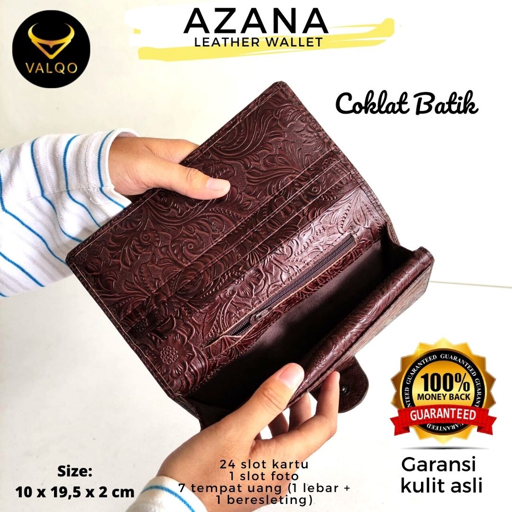 [VALQO] AZANA Batik Dompet Kulit Sapi Motif Batik 24 Slot kartu Cewek Wanita Perempuan COD