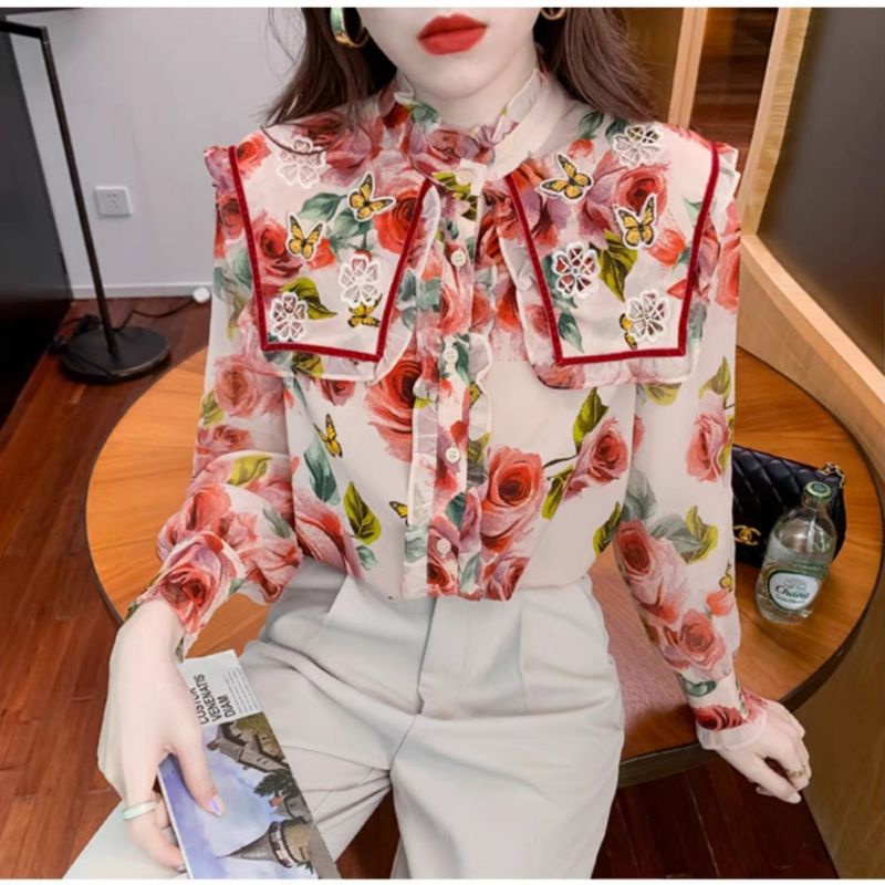 MDLV ~ 5165# Delvina Sailor Collar Shirt Blouse Korea Flower Premium Import