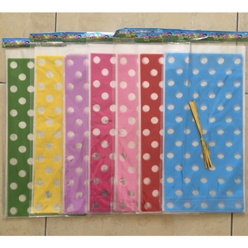 ( Pak 10 Lembar ) PLASTIC PARCEL SOUVENIR BAG - POLKADOT ONDE - PLASTIK KANTONG OPP / PLASTIC GOODIE BAG / PARCEL / SOUVENIR / HAMPERS / BINGKISAN SNACK FREE PITA KAWAT YELLOW RED BLUE PURPLE GREEN ORANGE