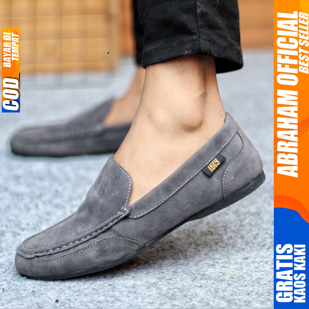 Sepatu Slip On Pria Sepatu Casual Pria Suede Kerja Kantor Kuliah Kondangan Sepatu Slop Pria Sepatu Hitam Pria MOODMAX ABRAHAM