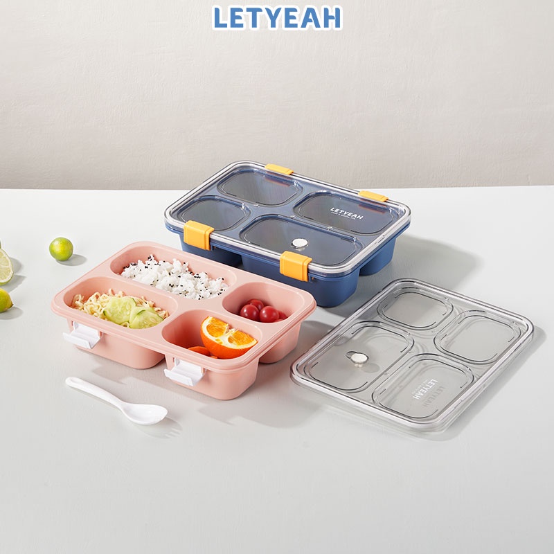 kotak makan LetYeah Kotak Makan 4 Grid Anti Tumpah 1300ml / 4 Grid Lunch Box(A2I9) Tempat Makan Anak