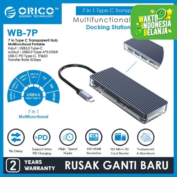 Type c to Hdmi Pd Sd Tf usb hub 3.0 3 port Orico 7in1 multi wb-7p