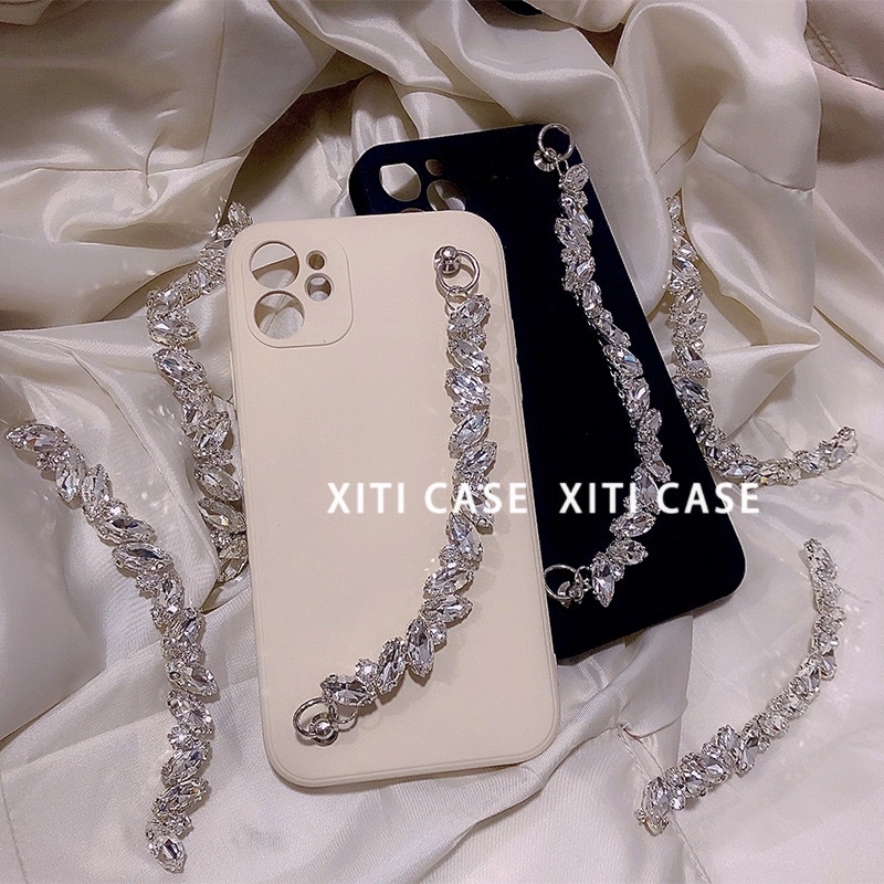 Black &amp; Beige with Crystal Holder Softcase for iphone 7/8+ XS XS Max XR 11 Pro Max 12 Pro Max