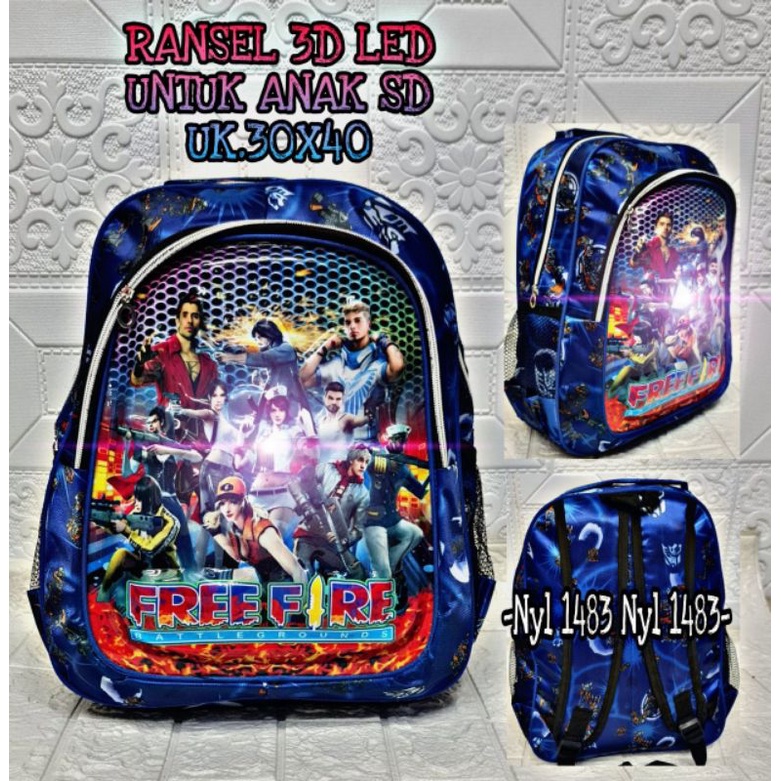 FREE FIRE - Tas Ransel Anak Laki-laki Karakter Gaming Lampu LED //Tas anak sekolah SD