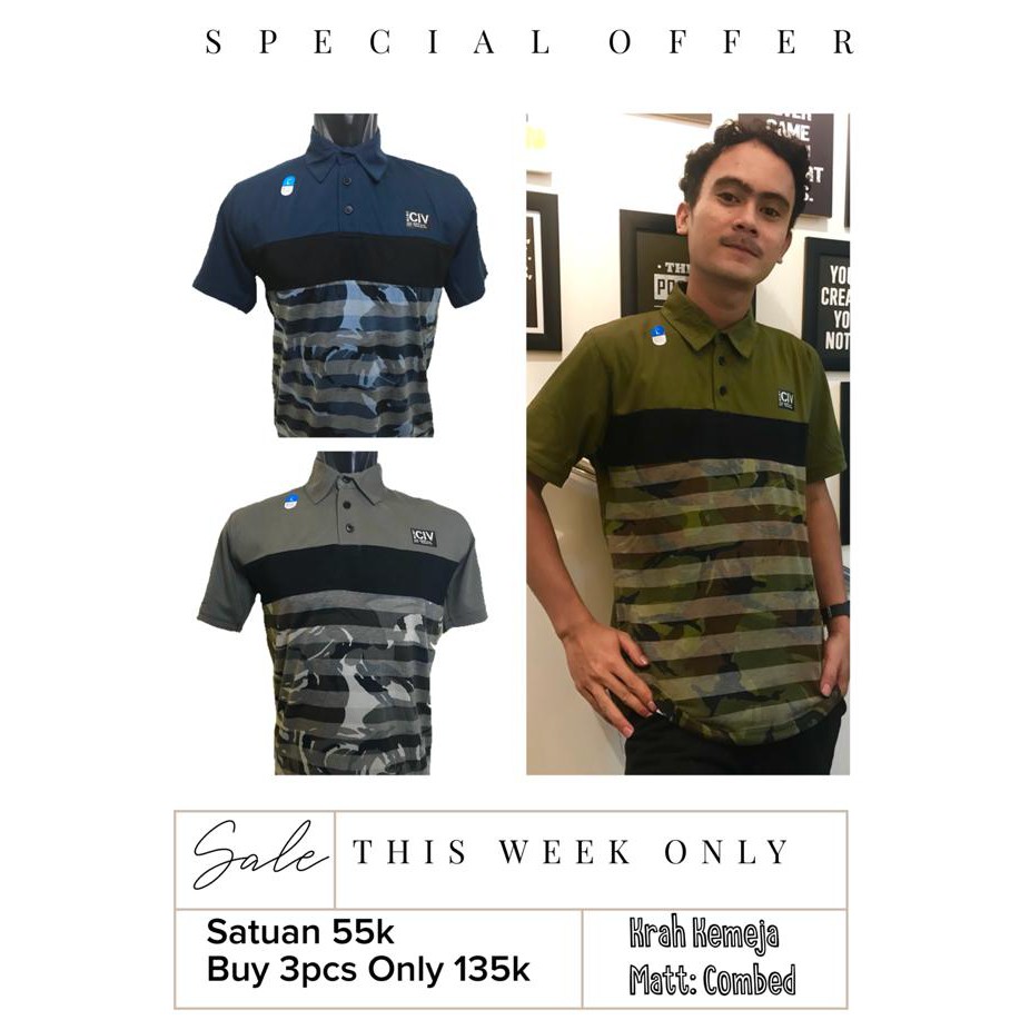 Krah Kemeja Katun Combed Corak Army