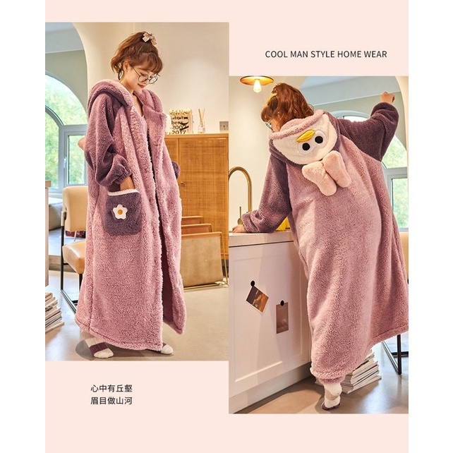 Pajamas set import korea piyama wanita oversized baju tidur big size onesie purple duck bow jumbo hangat winter