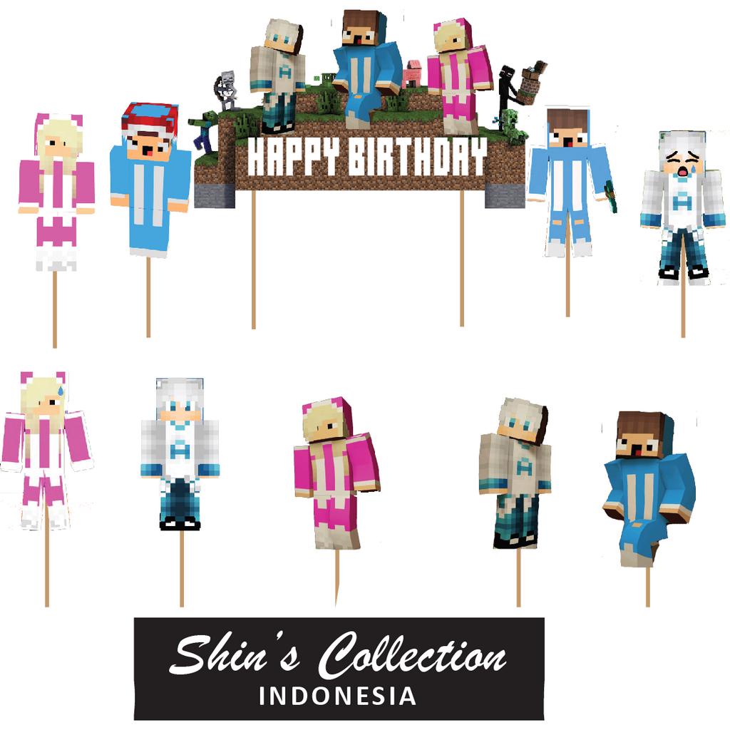 Cake topper Minecrafts Akudav Mipan Zuzuzu set isi 10 pcs