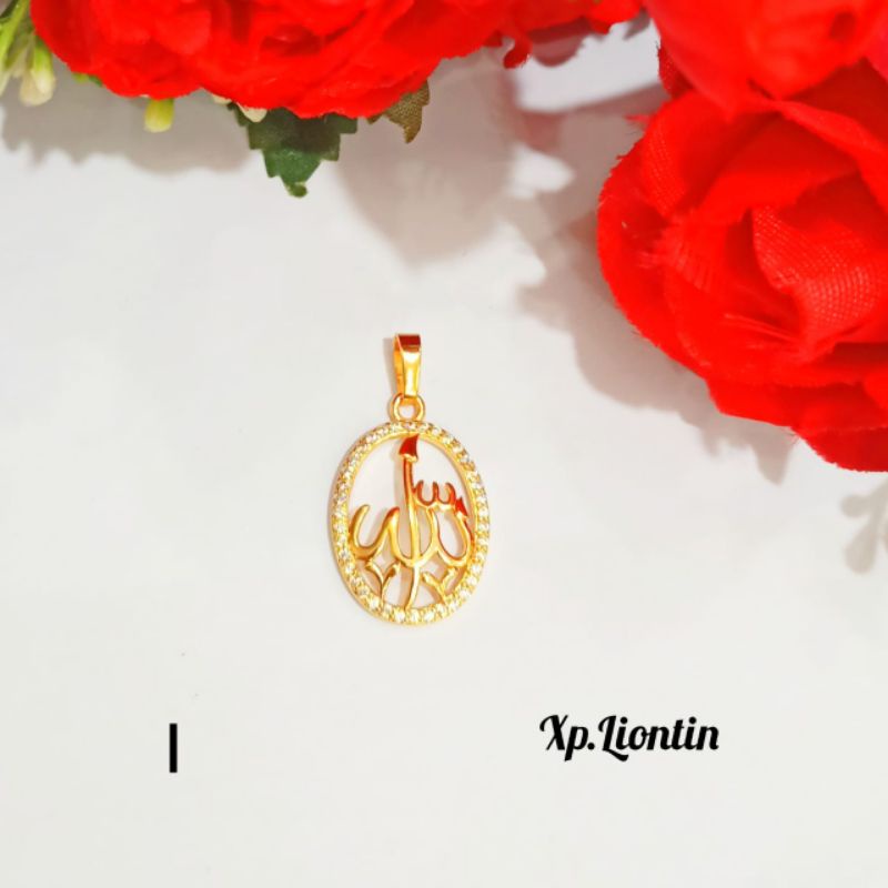 Liontin lafad Allah SWT, bentuk oval permata Gold&amp;Silver tidak karat *COD*