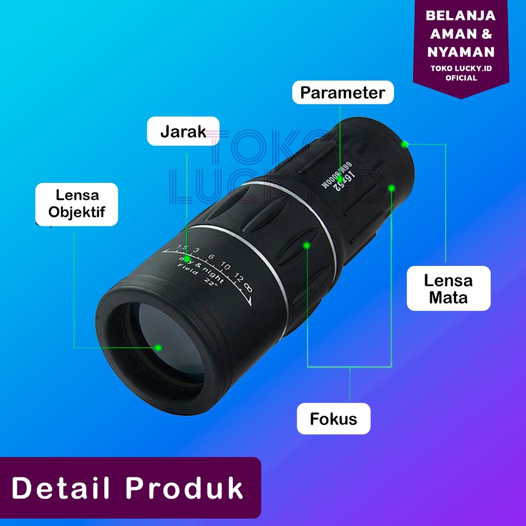 Teleskop Lensa Zoom HP Monocular 16*52 40mm Focus Day Night Jarak Jauh