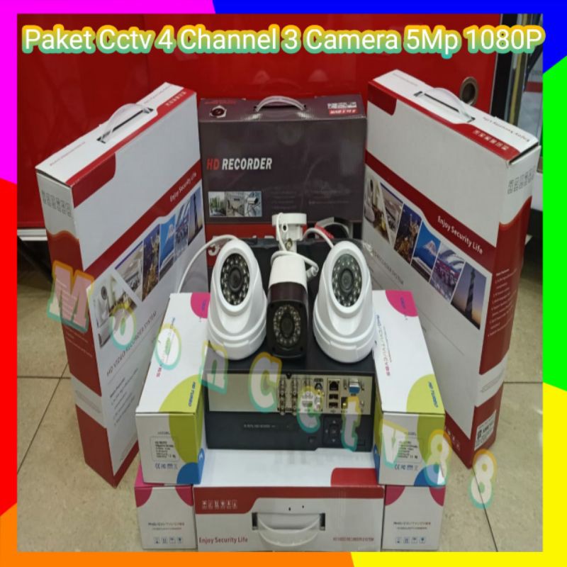 Paket Cctv Xmeye 4 Channel 3 Camera 5Mp Full HD 1080P Komplit+HDD 1TB